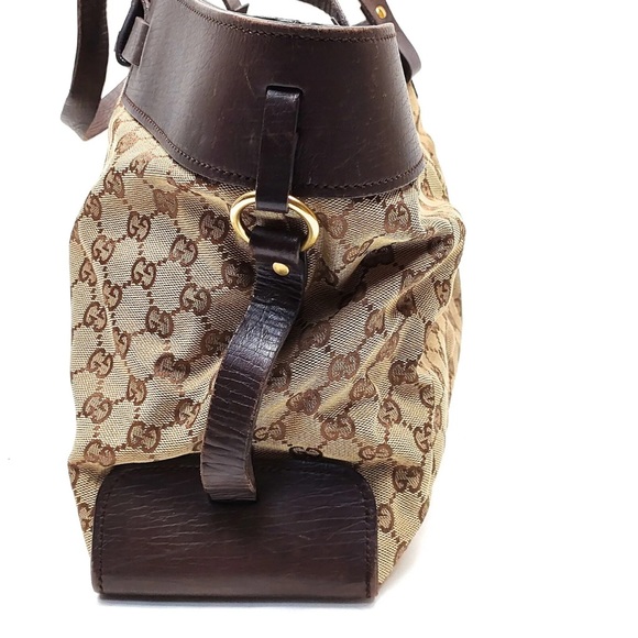 Authentic Large Gucci Totes Bag Canvas/Leather Handbag Brown Monogram Tote - Picture 2 of 11